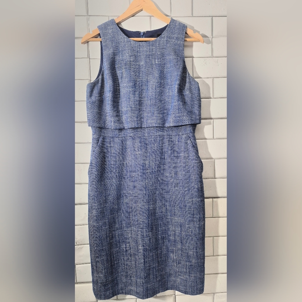Sleeveless Blue Tweed Sheath Dress